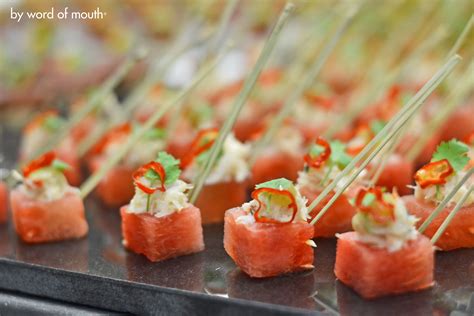 Cold Canape Compressed Watermelon With White Crab Mint And A Green