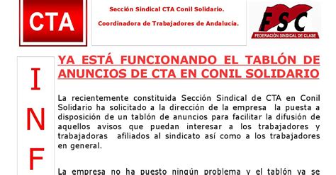 Sindicato Cta En La Provincia De C Diz Ya Est Funcionando El Tabl N