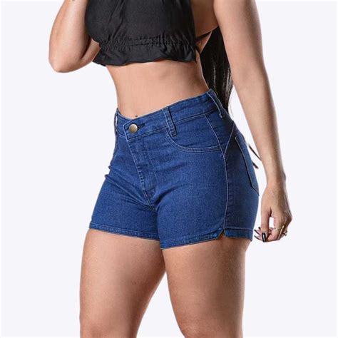 Short Jeans Feminino Cintura Alta Jeans Claro Elastano Cos Alto