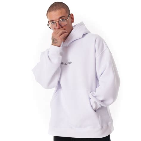 Mens Oversized Signature Detail White Cordless Hoodie Martin Valen