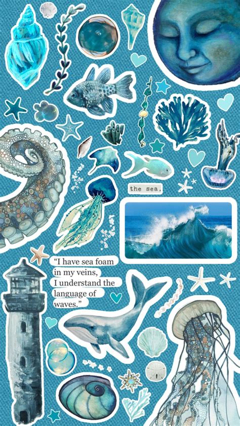 Blue Theocean Ocean Seacreatures Sea Collage Scrapbook In 2024