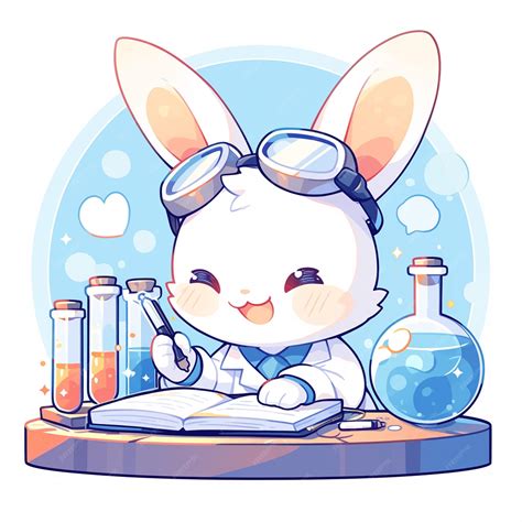 A fluffy rabbit scientist cartoon style | Premium AI-generated vector