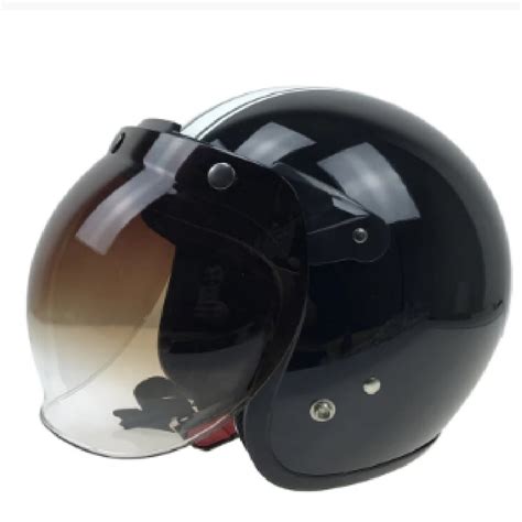 Vintage Classic Helmet With Bubble Visor Smoke Lens Gloss Black Shell Sma Motorcycle Accessories