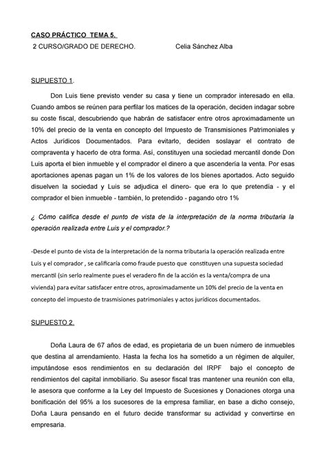 Caso Práctico Tema 5 Drecho Financiero Y Tributario Caso PrÁctico