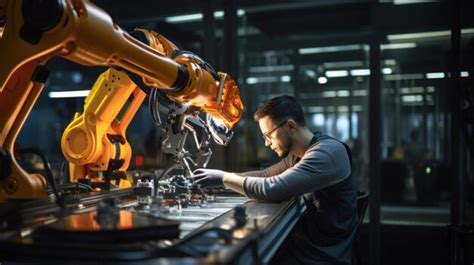 Ingeniero trabajando en un brazo robótico de alta tecnología en una