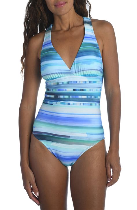 Buy La Blanca Ocean Tides Cross Back One-piece Swimsuit - Blue/green At