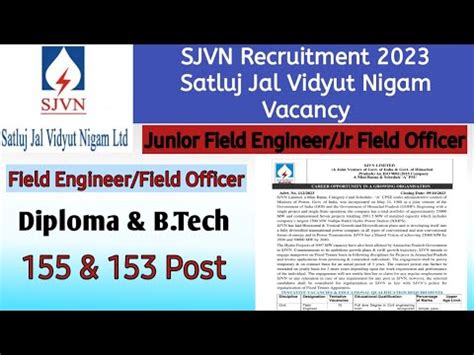 Sjvn New Recruitment Junior Field Engineer Field Engineer