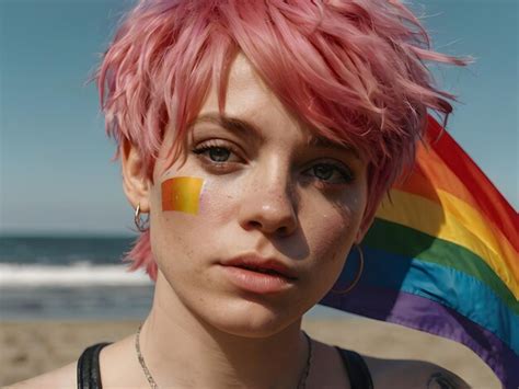Portrait Of A Latin Lesbian Teenager On The Beach In Front Of The