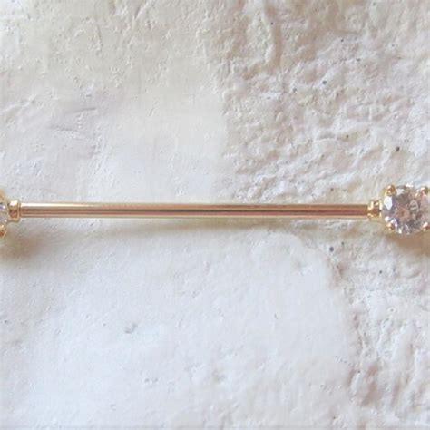 K Yellow Gold Industrial Scaffold Straight Barbell With Etsy