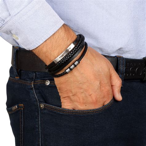 Men S Priestly Blessing Beaded Black Leather Bracelet With Magnetic Clasp Silver Men S Jewish