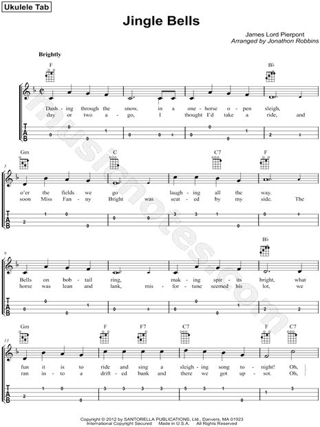 Traditional Jingle Bells Ukulele Tab In F Major Download And Print