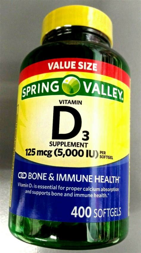 Spring Valley Vitamin D3 Supplement 125 Mcg 5 000 Iu Softgels 400 Ct D 3 Fresh