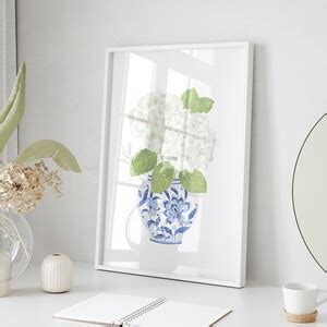 Blue Chinoiserie Art Hydrangea Painting Grandmillennial Art Hydrangea