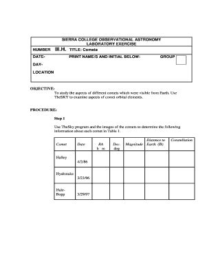 Fillable Online Astronomy Sierracollege 3H Comets Doc Astronomy