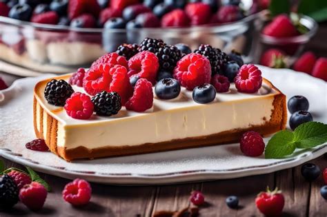 Premium Ai Image A Cheesecake With Berries And Raspberries On A Plate