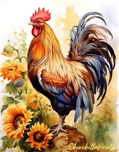 Rooster Art Print Rooster Wall Art Rooster Watercolor Colorful Rooster