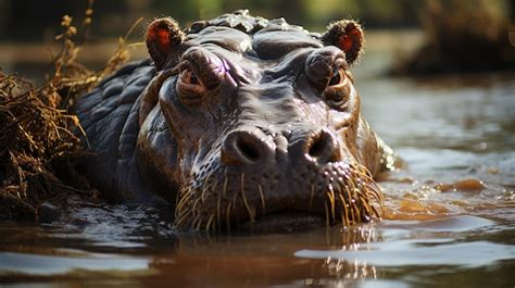 Gran hipopótamo revolcándose en el agua Foto Premium