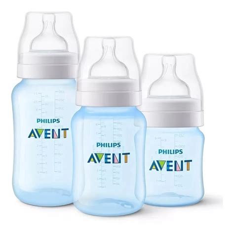 Kit 3 Mamadeiras Anti cólica 125 260 330ml Philips Avent Azul SCD809 43