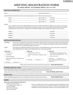 Fillable Online Uniformlaws Meeting Registration Form Uniform Law