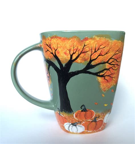 Fall Leaves And Pumpkins Coffee Mug Fall Decor Pumpkin Etsy Pumpkin