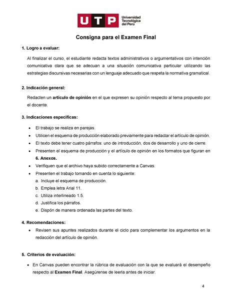 Consigna Para El Examen Final Articulo De Opinion Consigna Para El