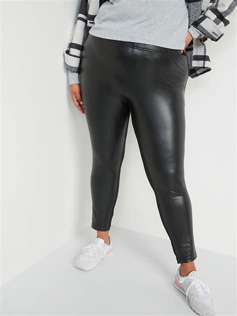 High Waisted Faux Leather Panel Leggings For Women Old Navy