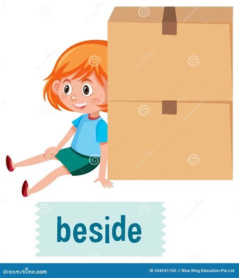 Preposition Of Place With Cartoon Girl And A Box Stock Vector Illustration Of Human