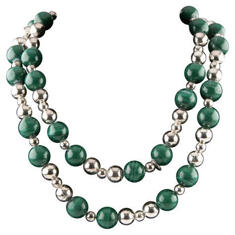 Tiffany And Co Sterling Silver Malachite Beaded Necklace Gorgeous For