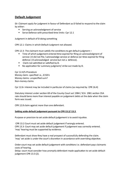 Default Judgement Notes Default Judgement DJ Claimant Apply For