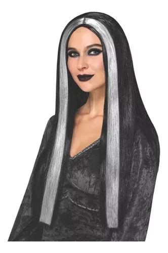 Peruca Morticia Familia Addams Cosplay Fantasia Halloween Tonalidade