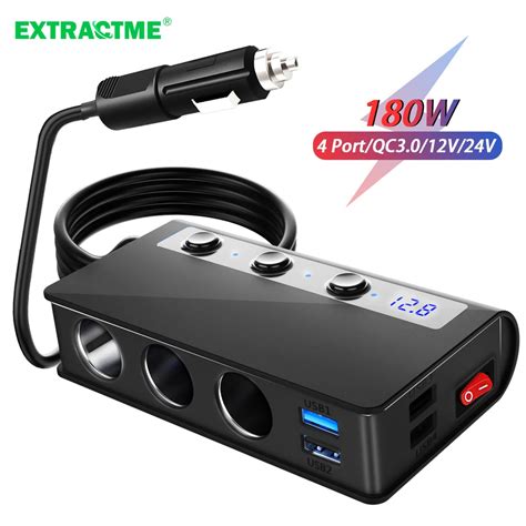 Extractme 180W Cigarette Lighter Splitter Quick Charge 3 0 Car Charger