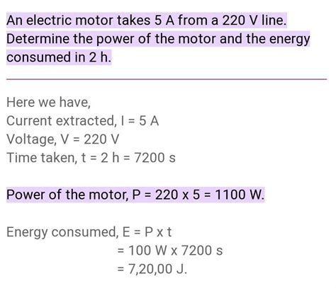 An Electric Motor Takes 50 A From 220v Line Determine The Power Of