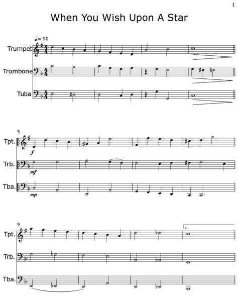 When You Wish Upon A Star Sheet Music For Trumpet Trombone Tuba