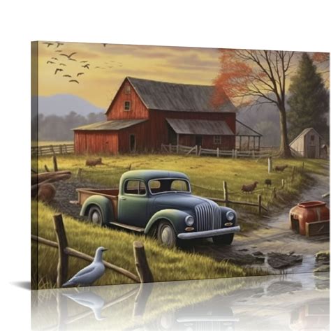 COMIO Farmhouse Barn Truck Wall Art Rustic Modern House Truck Pictures