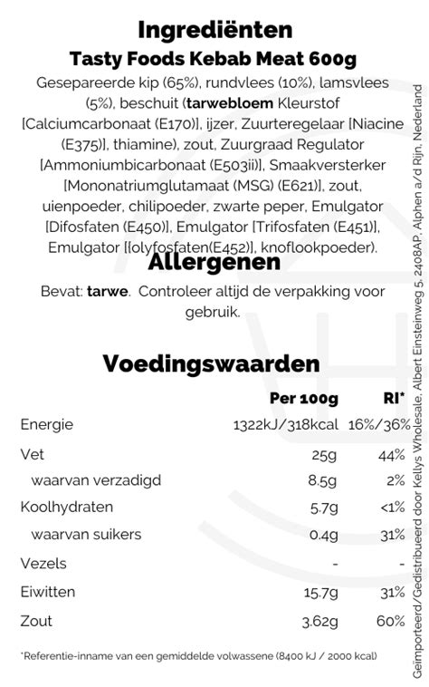 Tasty Foods Kebab Meat 600g Kellys Expat Shopping