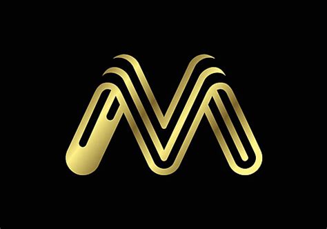 Golden Capital Letter M In Creative Line Design For Logos And Posters