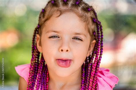 Child Sticking Out Tongue Emotional Girl Small Girl Pink Afro Pigtails