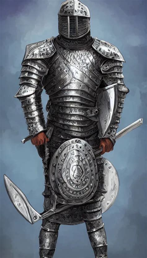 Digital Art Of Strong Knight Wearing Chainmail Armor Stable