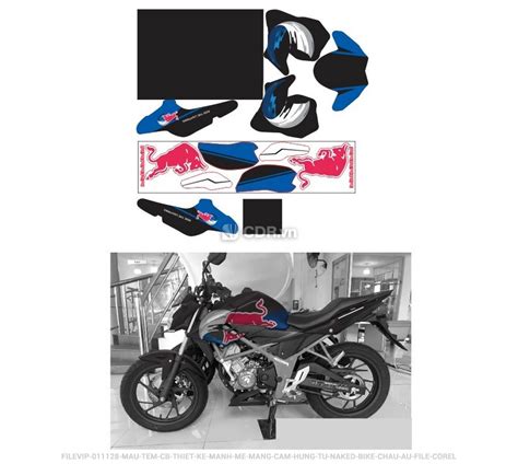 Mẫu tem CB thiết kế mạnh mẽ mang cảm hứng từ naked bike châu Âu File corel pdf CDR VN Thư