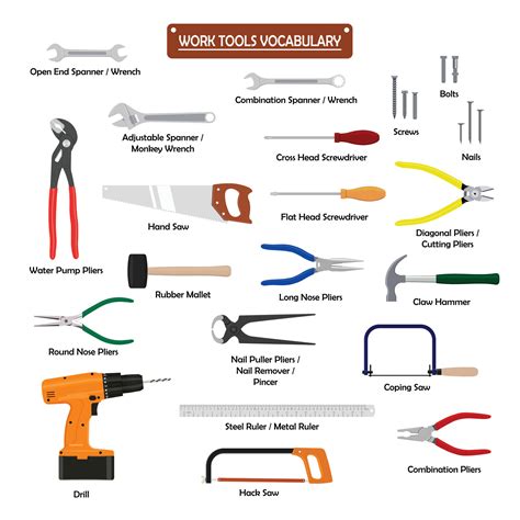 Set Of Work Tools Color Vector Icon For Web Tag Label Mechanical