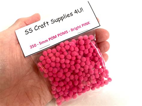 250 Pcs 5mm Bright Pink Pom Poms Mini Pink Pom Poms Tiny Craft Pom Poms