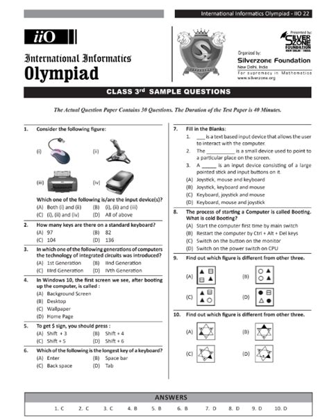 Nco Cyber Olympiad Sample Papers For Class 3 Olympiad Tester