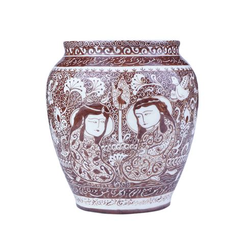 Handcrafted Decorative Persian Pottery Vase with Art Motif Khatoon - ShopiPersia