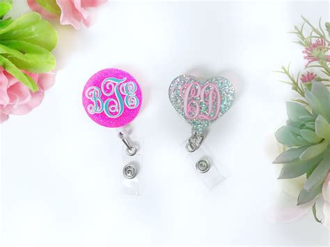 Glittered Badge Reels Name Badge Holder Retractable Badge Etsy