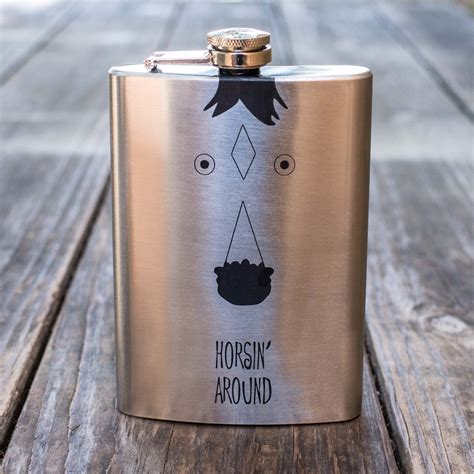 Hip Flask Plus Stainless Steel 8oz Horsin Around Flask Laser Engraved