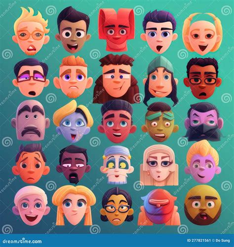 The Image Shows A Collection Of Character Faces Stock Photo