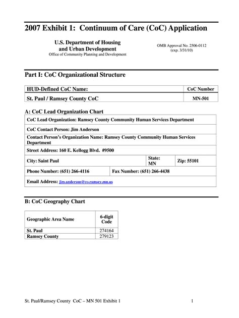 Fillable Online Mnhousing 2007 Exhibit 1 Continuum Of Care CoC