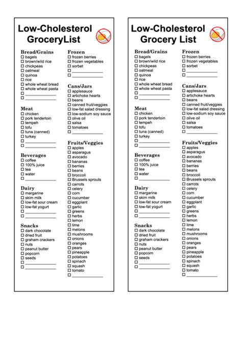 Printable Cholesterol Food Chart