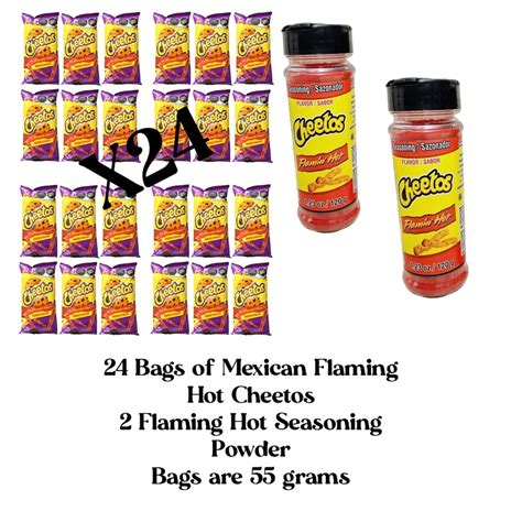 24 Bags Of Mexican Flaming Hot Cheetos And 2 Flaming Hot Seasoning Powders 24 Bolsas De Flaming