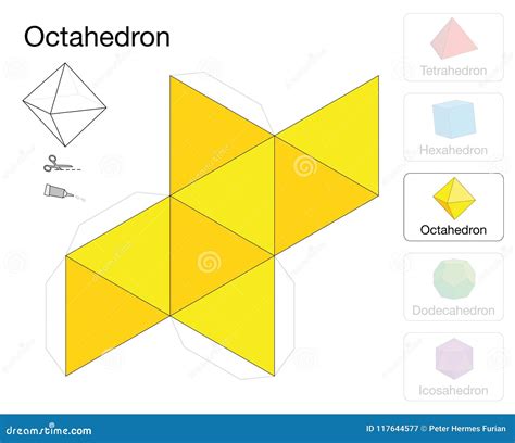 Modelo Sólido Platónico Del Papel De La Plantilla Del Octaedro
